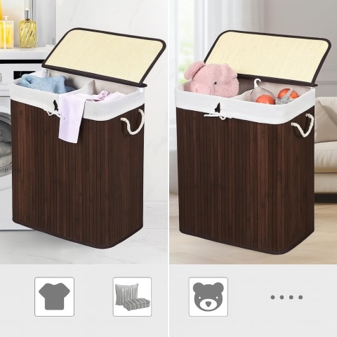 Kosz pojemnik bambusowy na pranie 2 komory SN7086