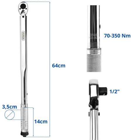 Klucz dynamometryczny do kół 1/2" 70-350 Nm w walizce SN1739 Klucz dynamometryczny do kół 1/2" 70-350 Nm w walizce SN1739